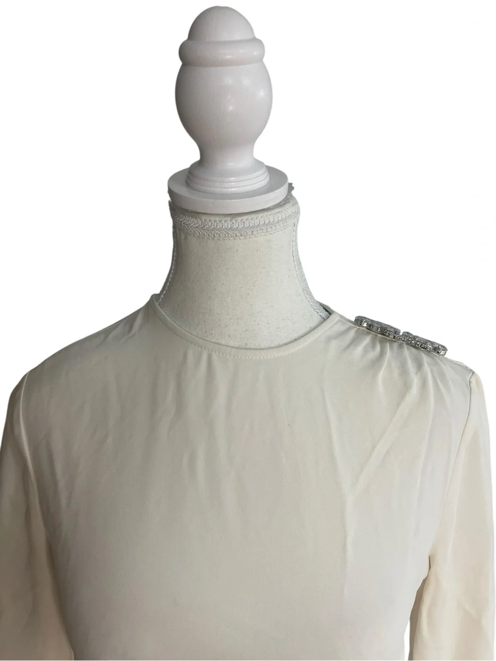 Zara Rhinestone on Shoulder Blouse Oyster White - Picture 2 of 16